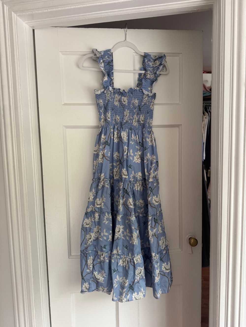 Blue Floral Smocked maxi dress